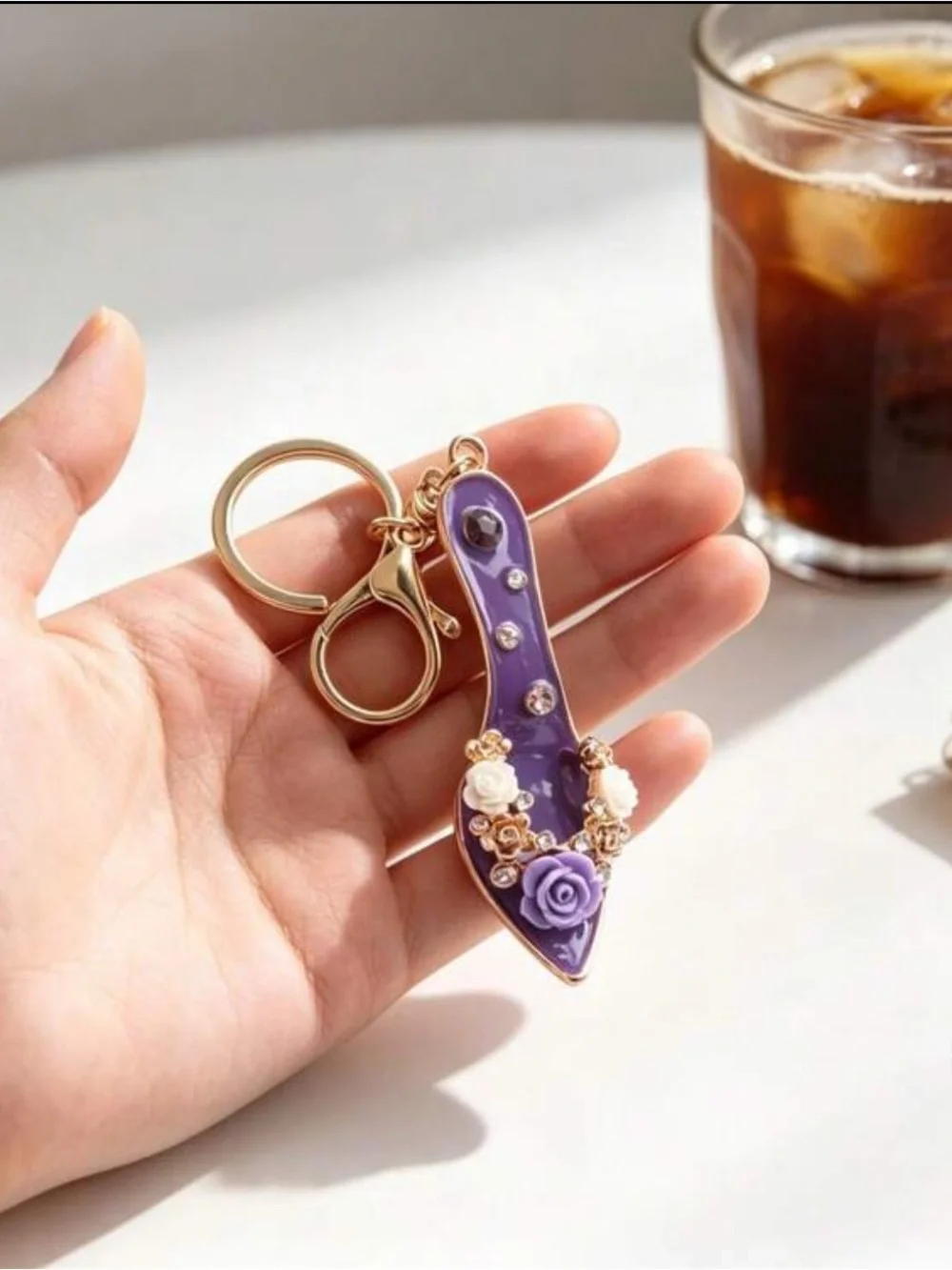 Purple Floral High Heel Keychain Charm